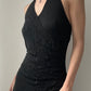 Black Stretchy Double-layer Halter Mini Dress (S-M)