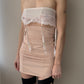 Malizia by La Perla - Light Apricot Pink Garter Belt with Floral Ornamental Print and Lace (XS)