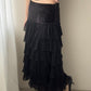 Black Layered Midi Skirt with Velours Waist (S-M)