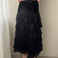 Black Layered Midi Skirt with Velours Waist (S-M)