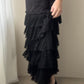 Black Layered Midi Skirt with Velours Waist (S-M)