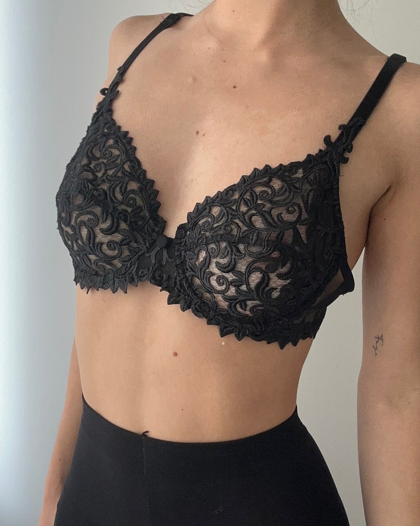 Lise Charmel Black Sheer Embroidered Vintage Bra (75C/34C)