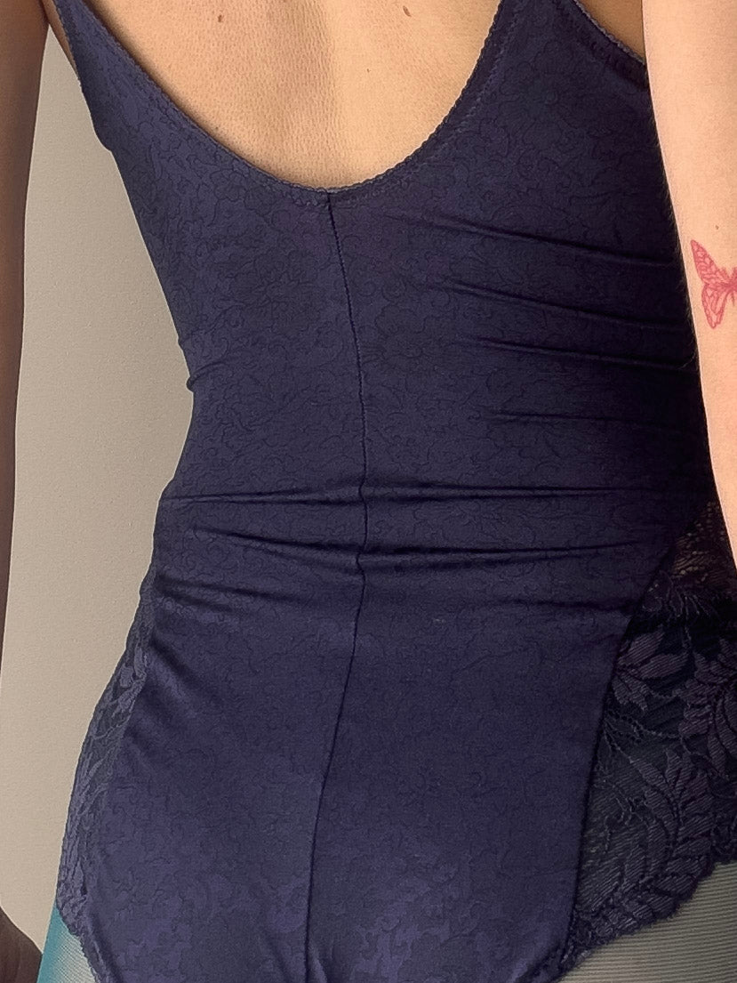 Malizia by La Perla - Indigo Purple Bodysuit with Floral Ornaments Print and Lace details (XS)