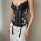 Marvel by La Perla - Black Lace Bustier with Floral Design (XS)