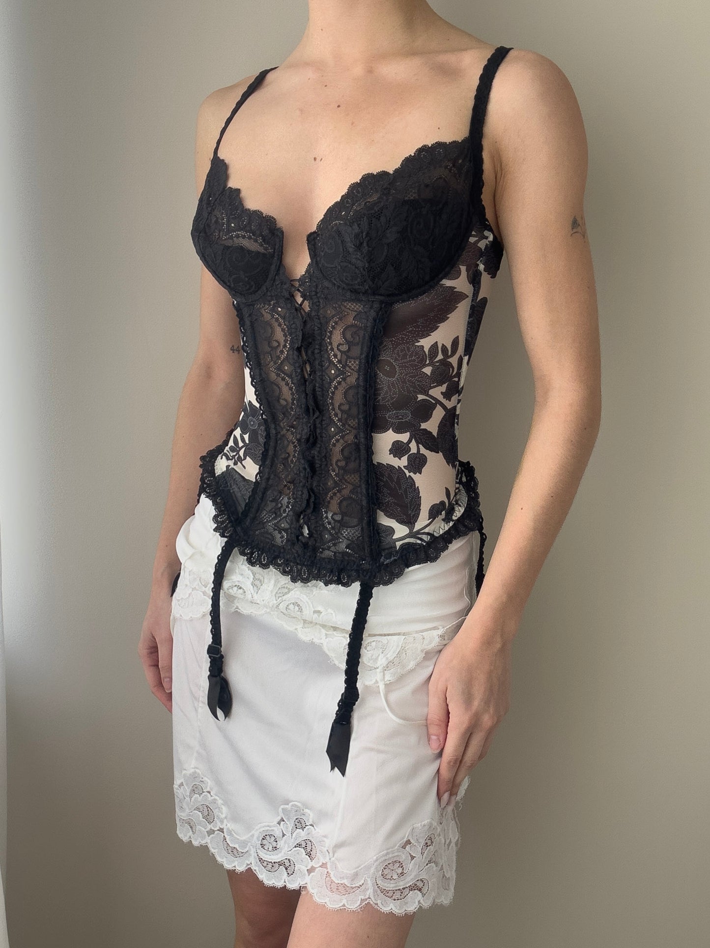 Marvel by La Perla - Black Lace Bustier with Floral Design (XS)