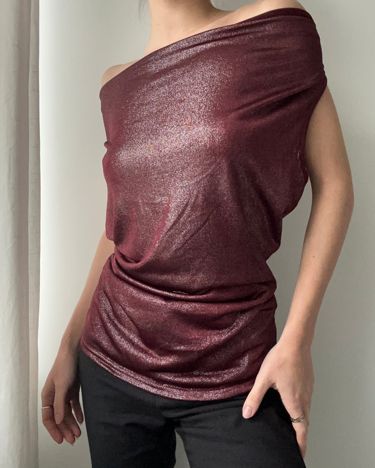 Burgundy Red Waterfall Shimmer Top (S)