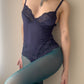 Malizia by La Perla - Indigo Purple Bodysuit with Floral Ornaments Print and Lace details (XS)