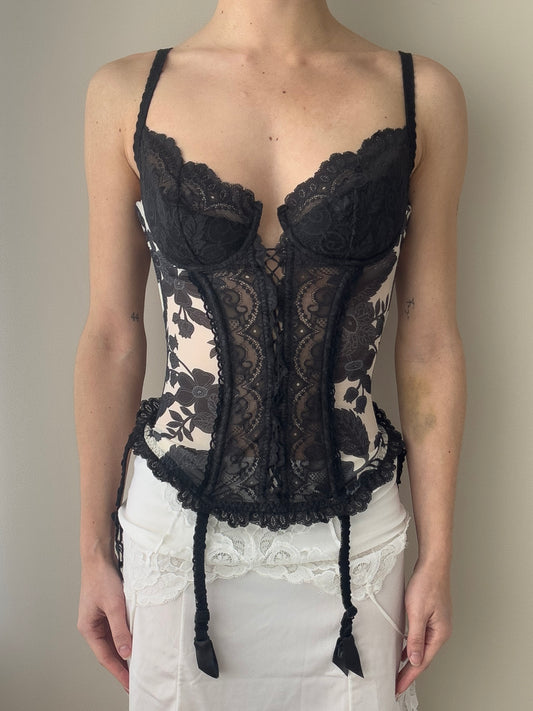 Marvel by La Perla - Black Lace Bustier with Floral Design (XS)