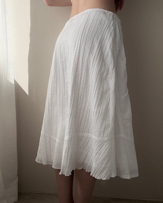 White Double Layer Cotton Midi Skirt with Lace details (XS-S)