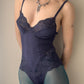 Malizia by La Perla - Indigo Purple Bodysuit with Floral Ornaments Print and Lace details (XS)
