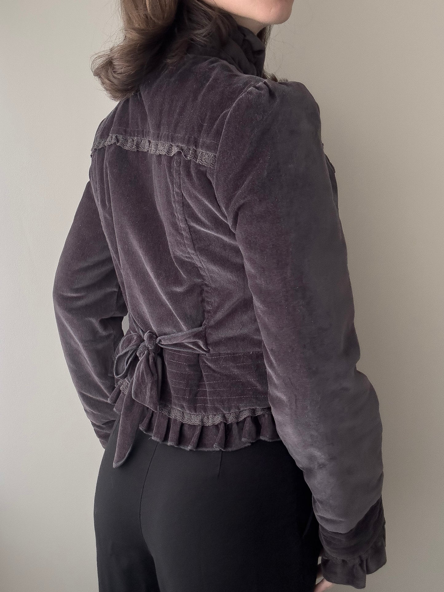 Mauve Purple Velours Military Jacket with Ruffles (XS)