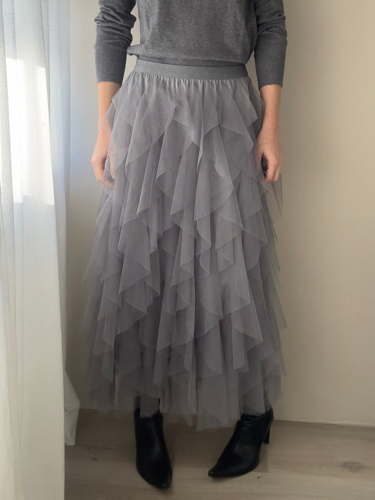 Grey Tule Gathered Maxi Skirt (One Size)