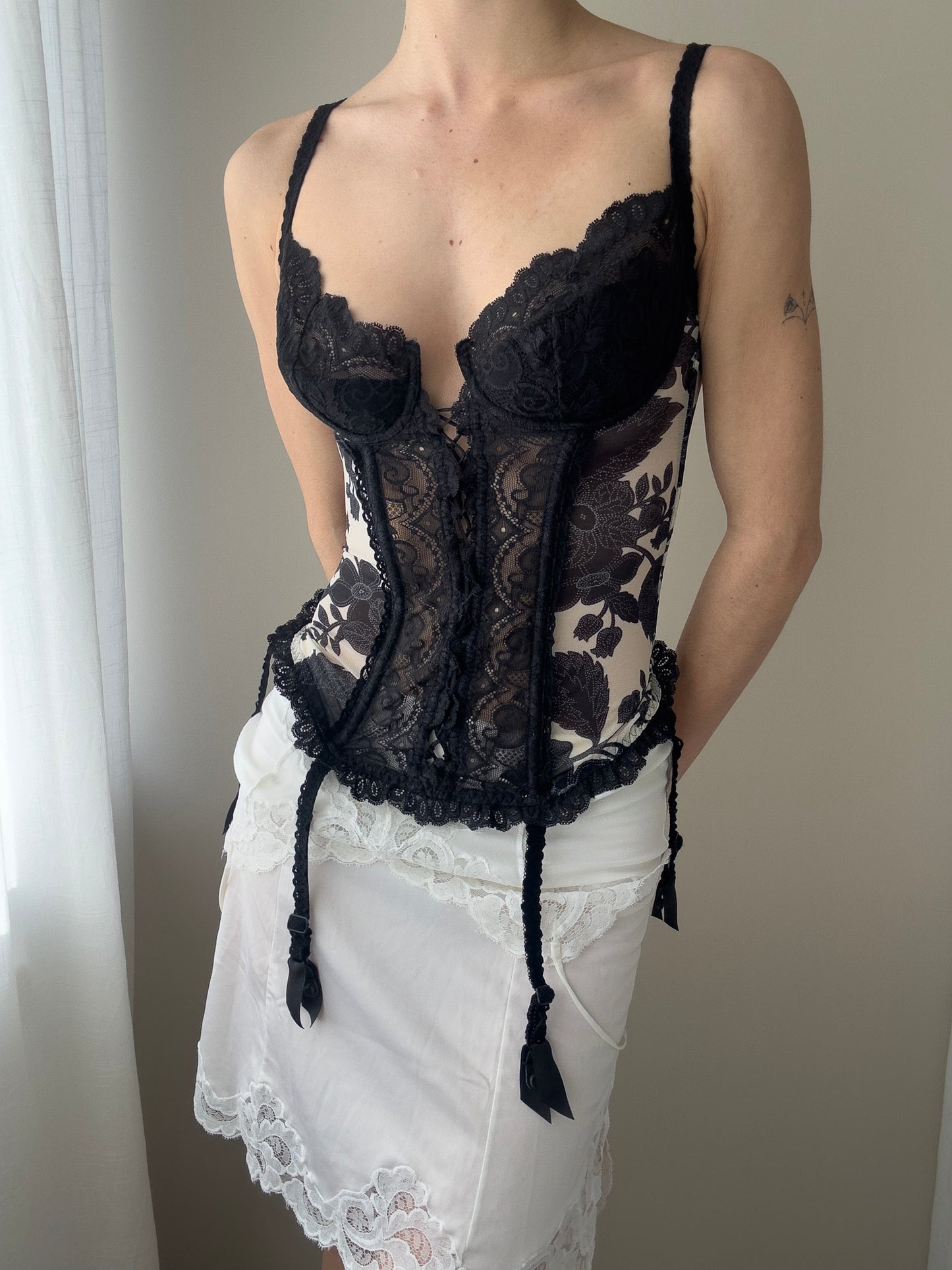 Marvel by La Perla - Black Lace Bustier with Floral Design (XS)