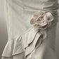 Beige Mini Mermaid Skirt with Flower Detail and Ruffle Hemline (S-M-L)