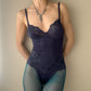 Malizia by La Perla - Indigo Purple Bodysuit with Floral Ornaments Print and Lace details (XS)