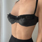 Black Satin Balconette Bra with Fringe details (75C/34C)