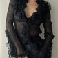 Black Sheer Crinkle Blouse with Ruffles (S-M)