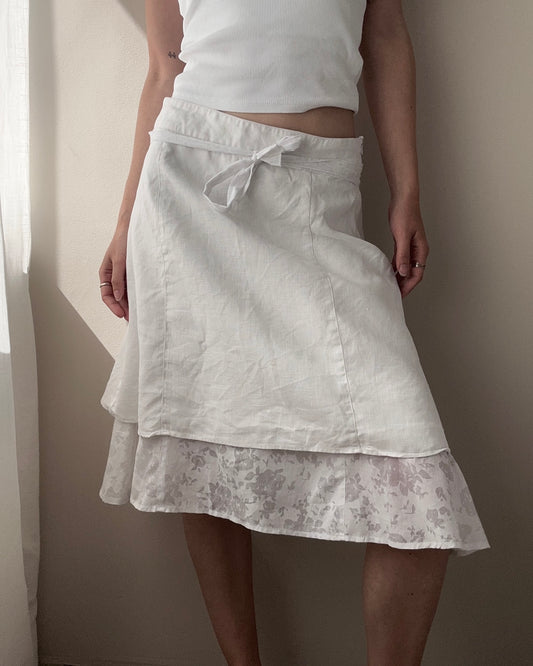White Linen Double Layer Above Knee Skirt (M)