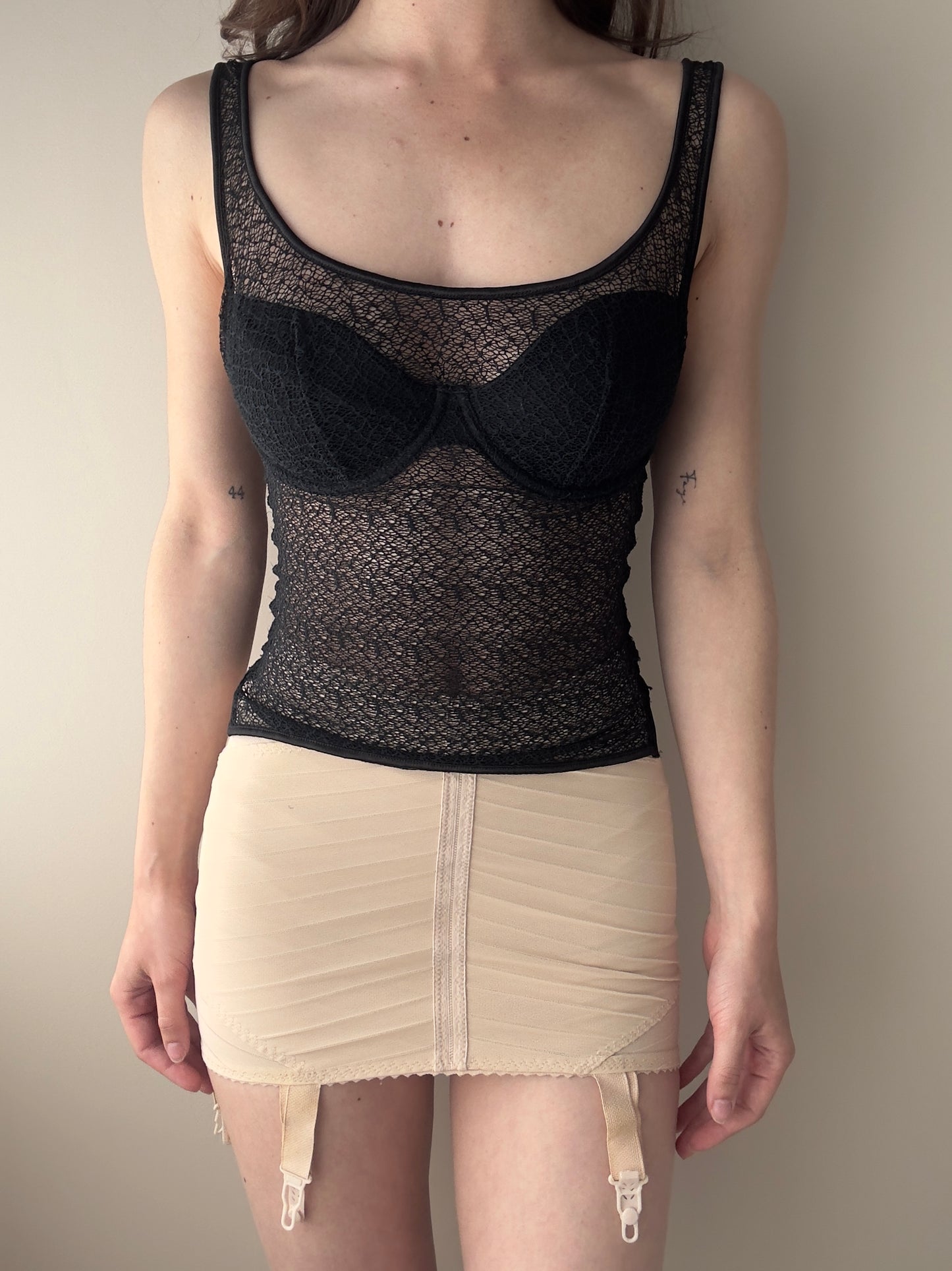 Vintage - Black Lace / Fishnet Mesh Top (XS)