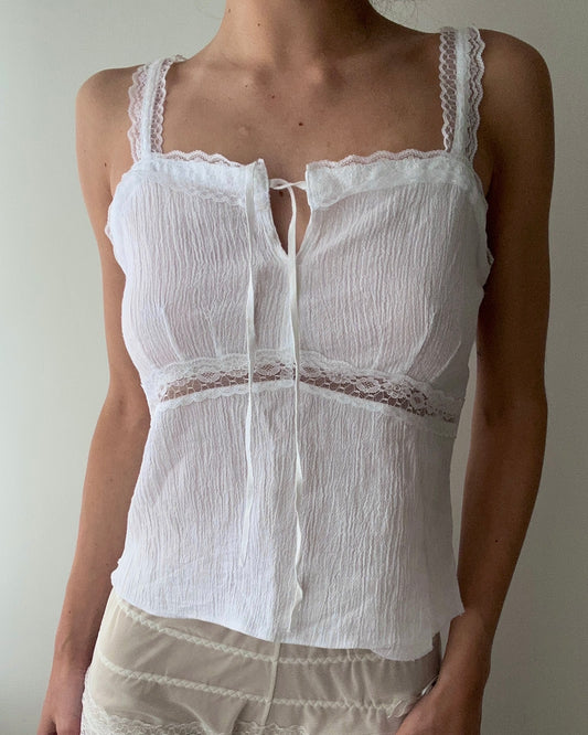 White Cotton Cami With Lace (S)