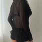 Black Sheer Ruffle Blouse With Embroidery (M)