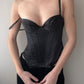 Black Silk-look Corset Top (XS)