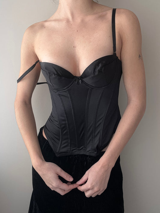 Black Silk-look Corset Top (XS)