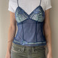 Aubade Paris - Deep Cobalt Blue Sheer Lace Cami with Mint Green Embroidery (S)
