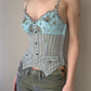 Lejaby - Turqoise Bustier with Strped Pattern and Floral Embroidery (XS-S)