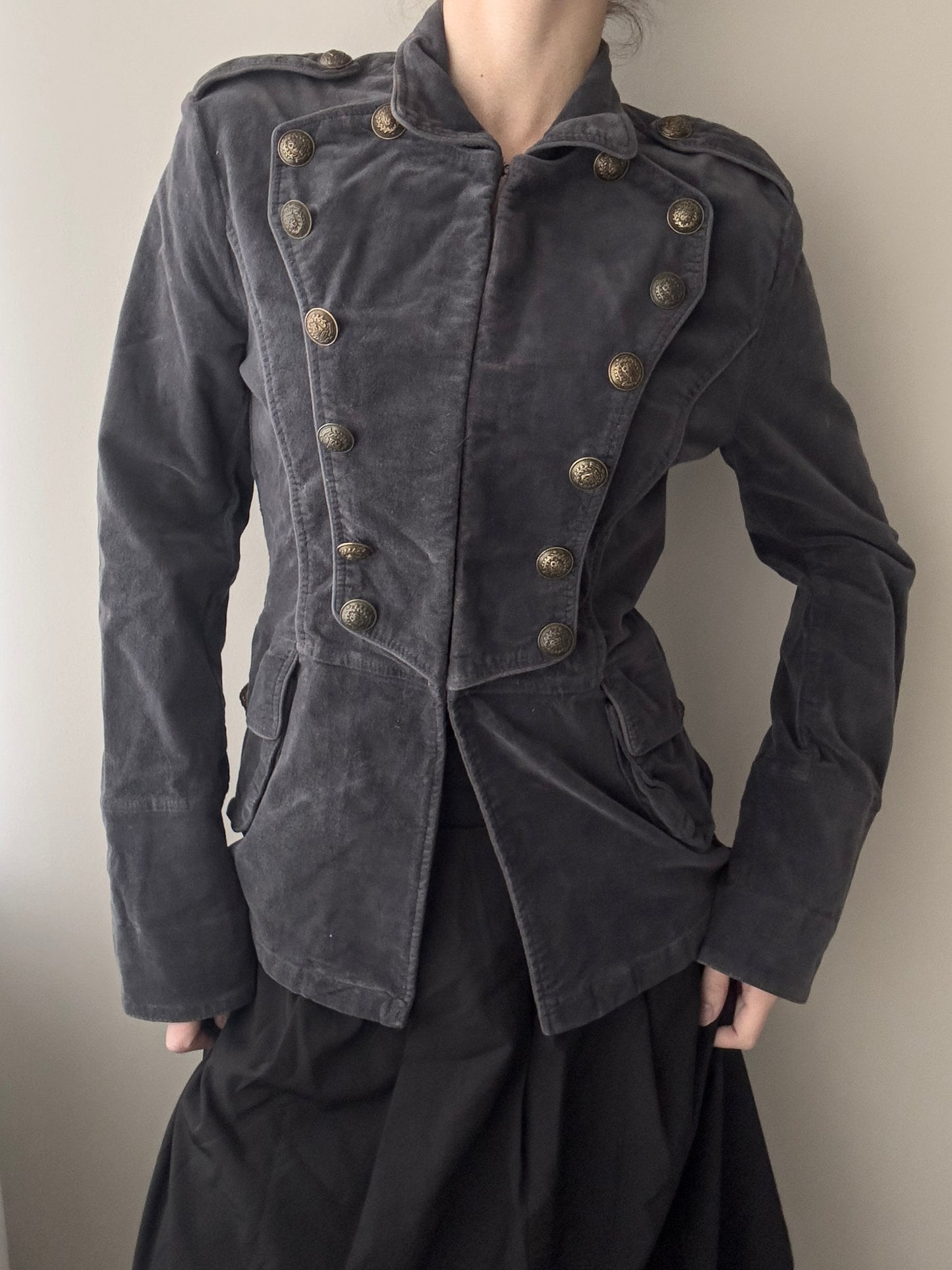 Dark Grey Velours Military Jacket (XS-S)