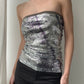 Silver and Khaki Sequin Strapless Top (XS)