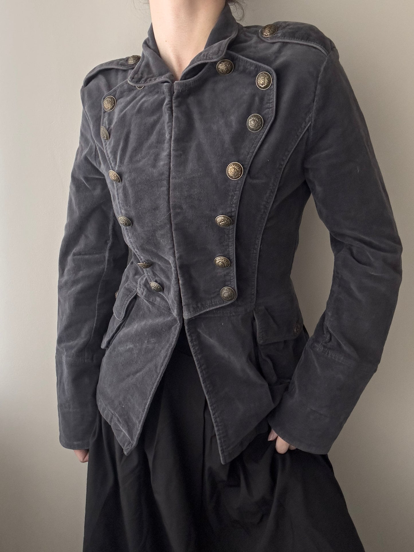 Dark Grey Velours Military Jacket (XS-S)