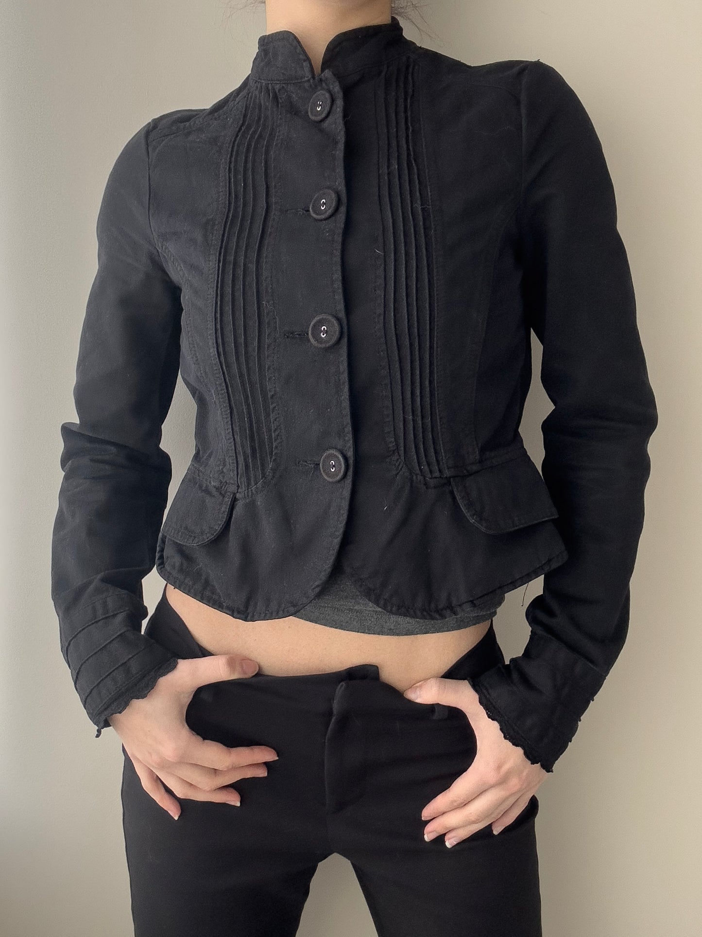Black Military Jacket with Peplum Hem (XS)