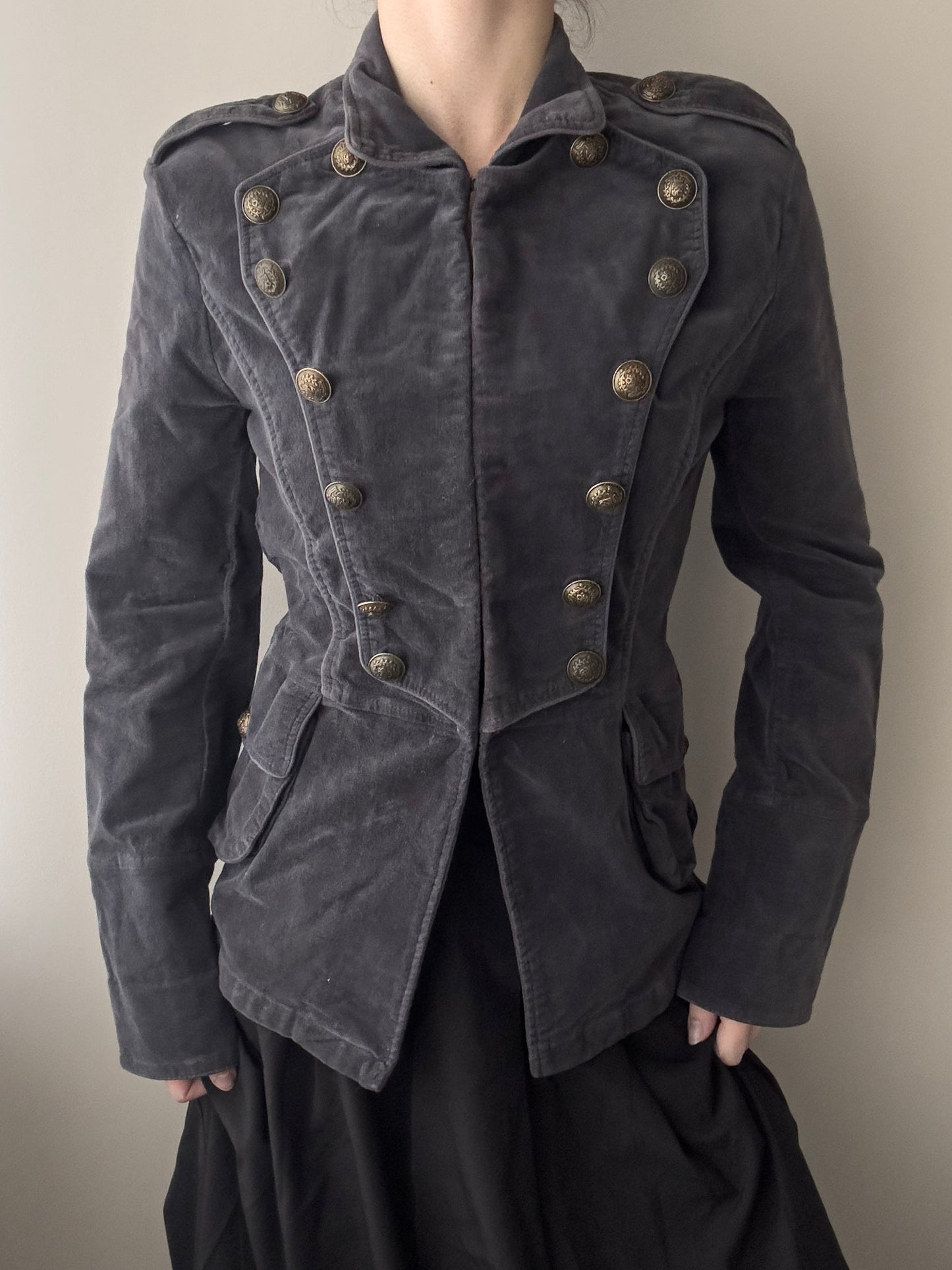 Dark Grey Velours Military Jacket (XS-S)