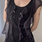Black Mini Dress with Buttons and Sheer Ruffles (S-M)