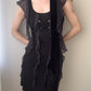 Black Mini Dress with Buttons and Sheer Ruffles (S-M)