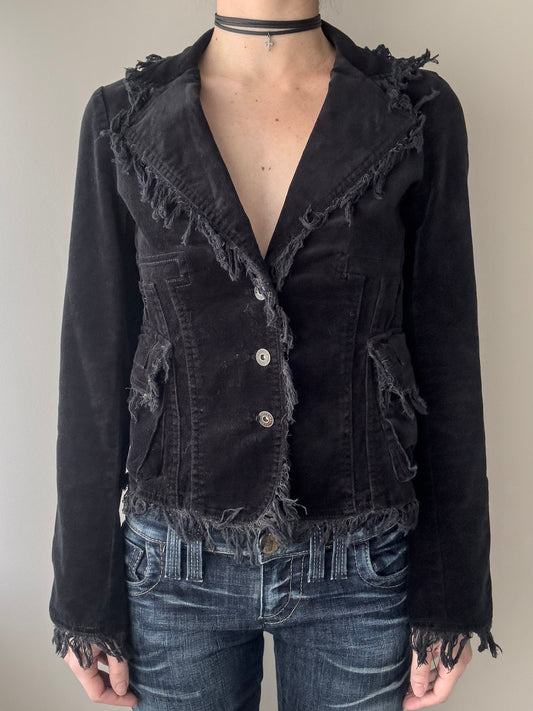 Black Velours Blazer with Fringe detailing (XS)