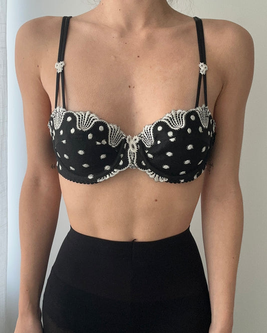 Barbara Paris Black and White Polkadot Bra with Embroidery (75A/34A)