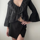 Black Ruffle Cropped Blouse With Trumpet Sleeves (S)