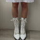 Vintage Inspired White Western/Victorian Lace up Boots (37)