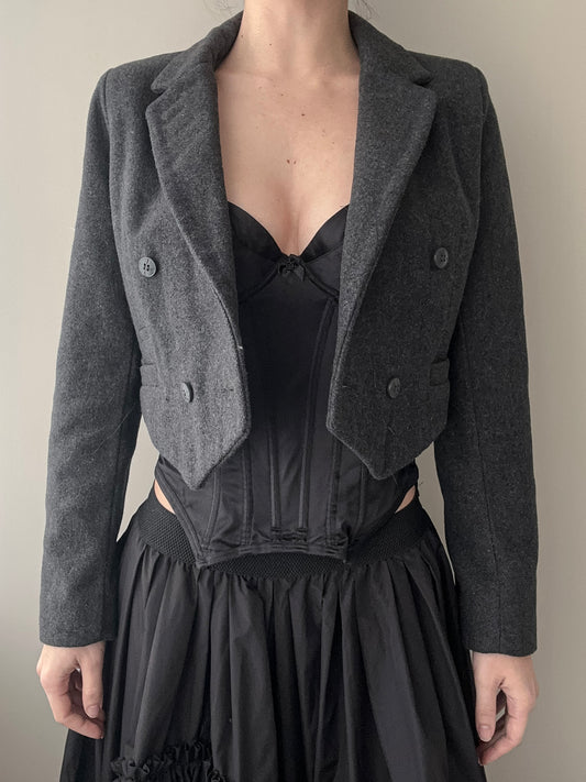 Dark Grey Double-breasted Cropped Blazer (S)
