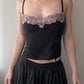 Black Corset Top with Lilac Pink Floral Embroidery (M)
