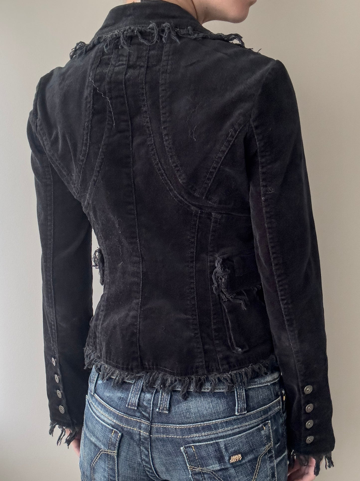 Black Velours Blazer with Fringe detailing (XS)