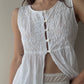White Cotton Half Buttoned Babydoll Top with Embroidery (M)