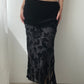 Black Silk Maxi Floral Skirt (XS-S)