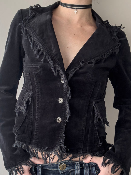Black Velours Blazer with Fringe detailing (XS)