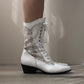 Vintage Inspired White Western/Victorian Lace up Boots (37)