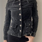 Black Washed Velours Military Jacket with Silver Buttons (XS)