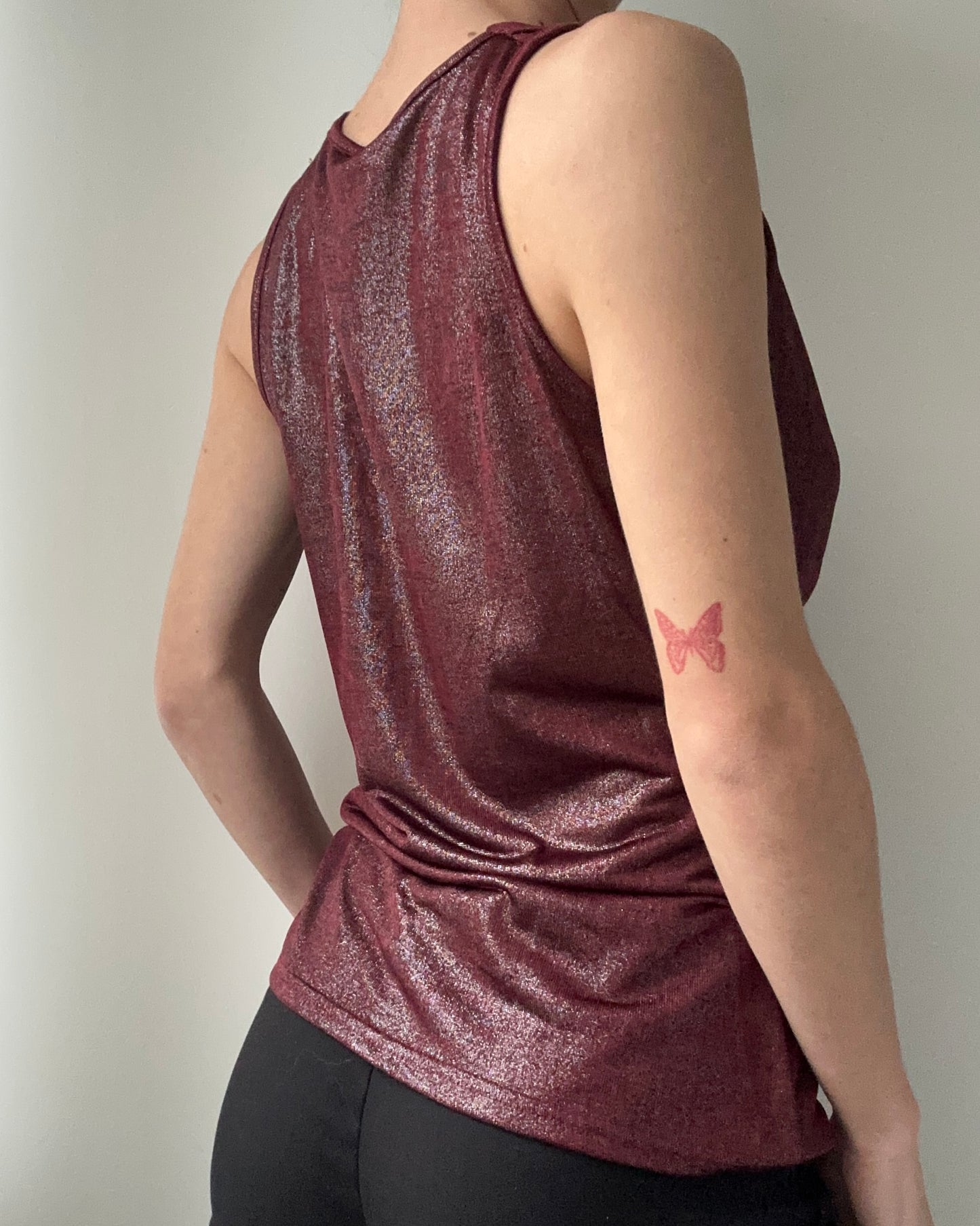 Burgundy Red Waterfall Shimmer Top (S)