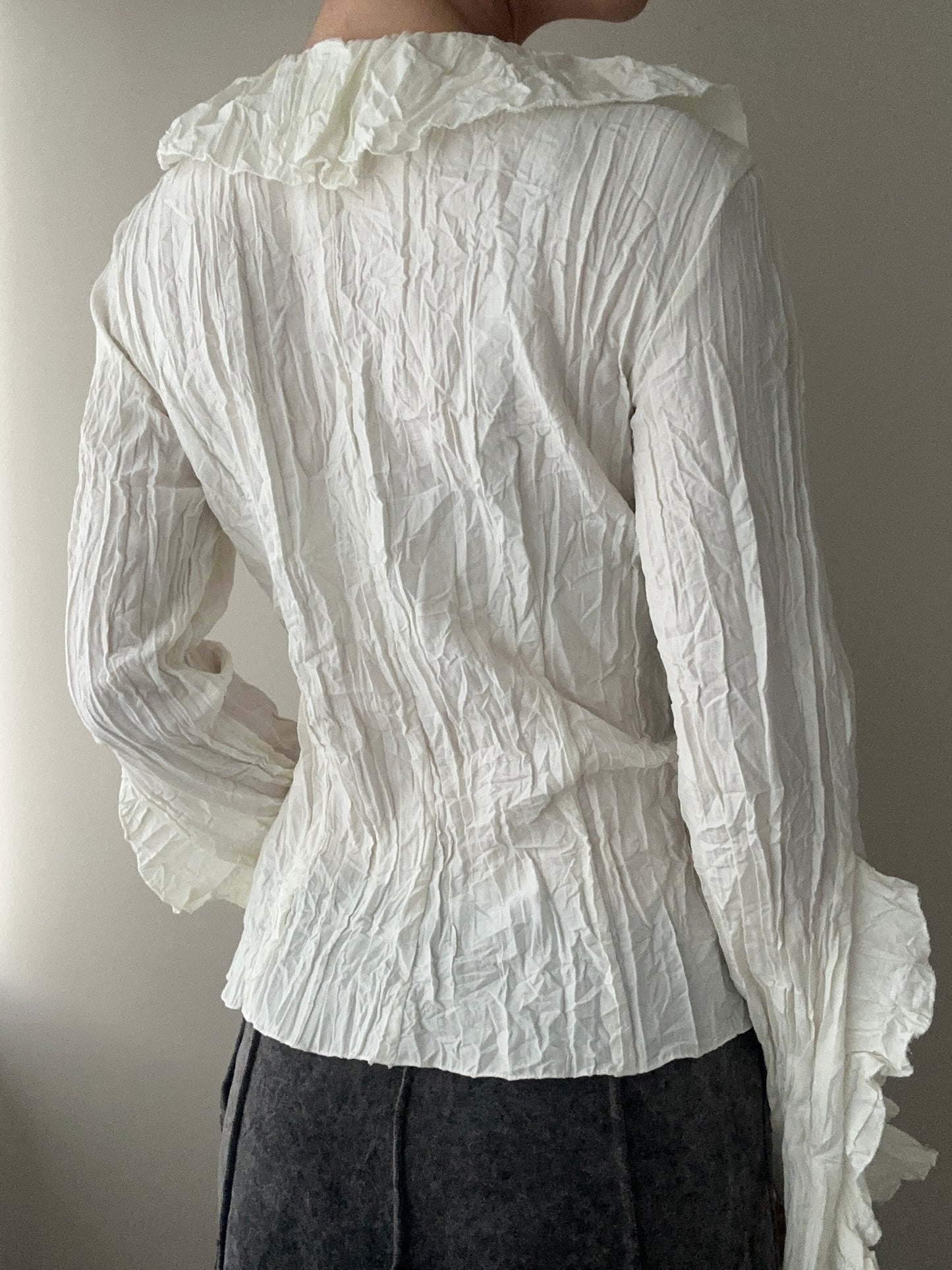 Off White/Ivory Crinkle Blouse with Ruffles (M)